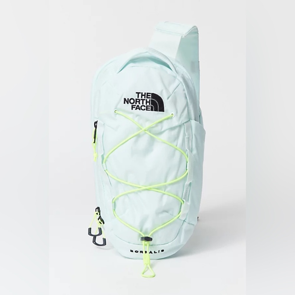 The North Face Light Blue Backpack with Neon Accents